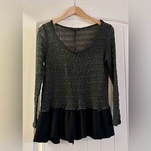 Chic Black and Gray Sheer Long Sleeve Top. Size Small.